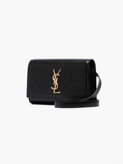 Shop Saint Laurent Black Mini Ysl Leather Belt Bag