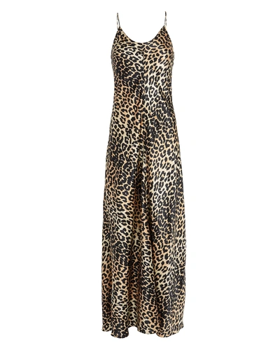Shop Ganni Leopard Silk Slip Gown In Multi