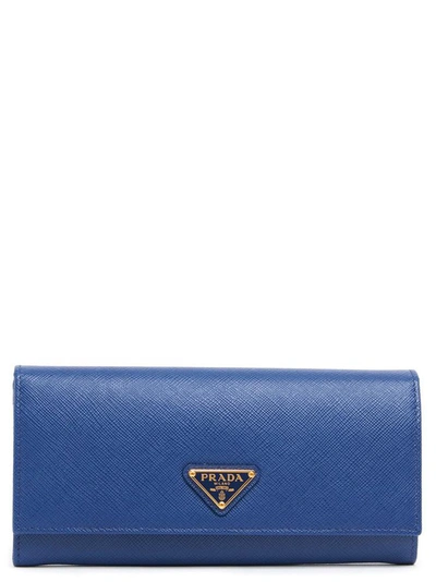Shop Prada Logo Plaque Fold Continental Wallet In Blue