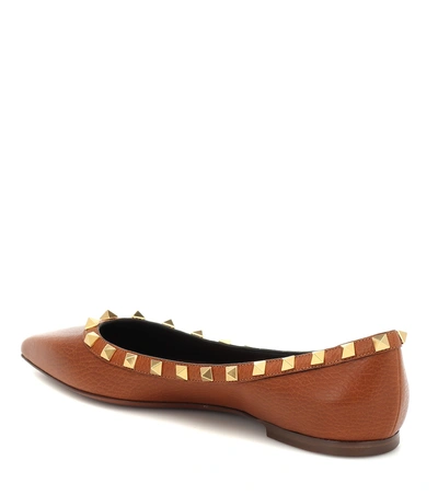 Shop Valentino Rockstud Leather Ballet Flats In Brown