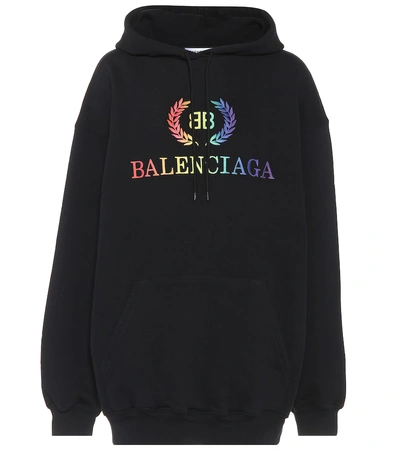 Shop Balenciaga Bb Oversized Jersey Hoodie In Black