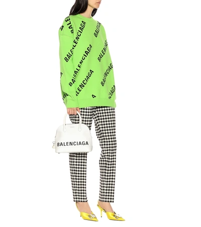 Shop Balenciaga Allover Logo Wool-blend Sweater In Green