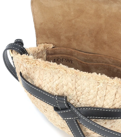 Shop Loewe Gate Mini Raffia Crossbody Bag In Black