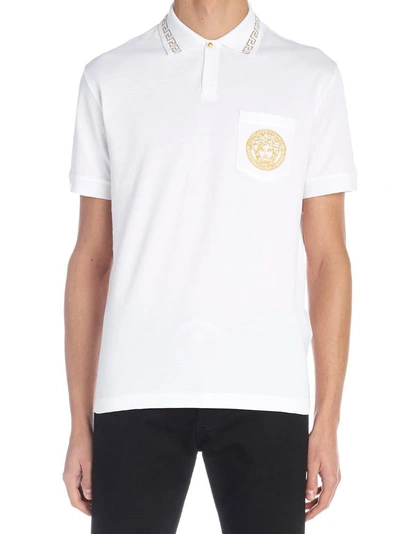 Shop Versace Medusa Patch Polo Shirt In White