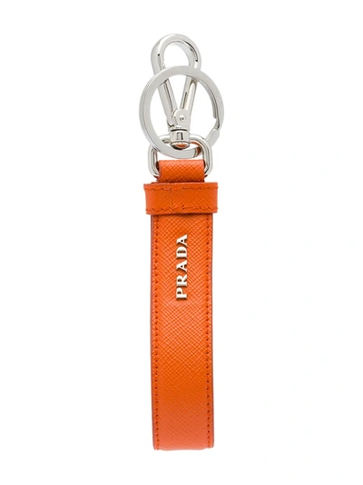 Shop Prada Saffiano Leather Keychain In Orange