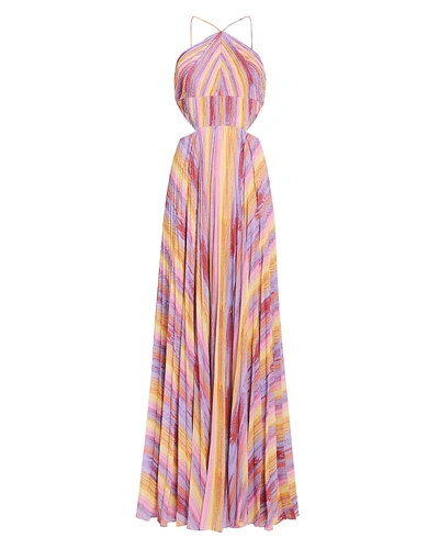 Shop Amur Janet Rainbow Stripe Pleated Gown