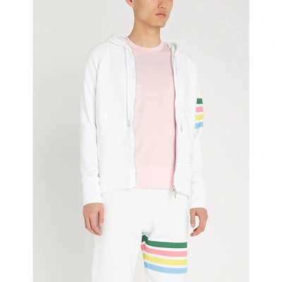 Shop Thom Browne Rainbow-striped Cotton-jersey Hoody In White