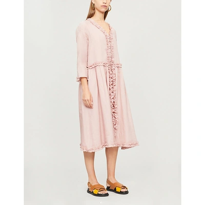 Shop Max Mara Alcuno Frill-trimmed Flared Woven Dress In Pale Pink