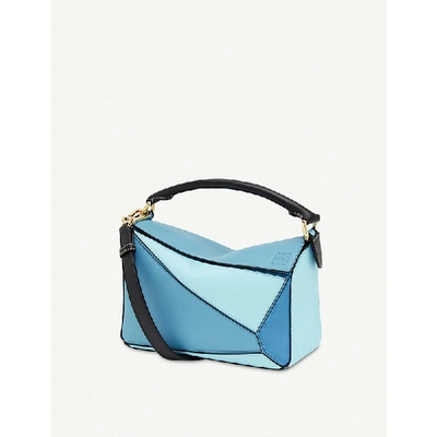 Shop Loewe Puzzle Small Leather Shoulder Bag In Light Blue/aqua