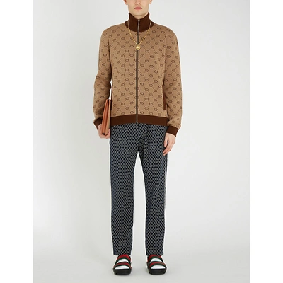 Shop Gucci Logo-intarsia Wool And Cotton-blend Bomber Jacket In Camel Multi