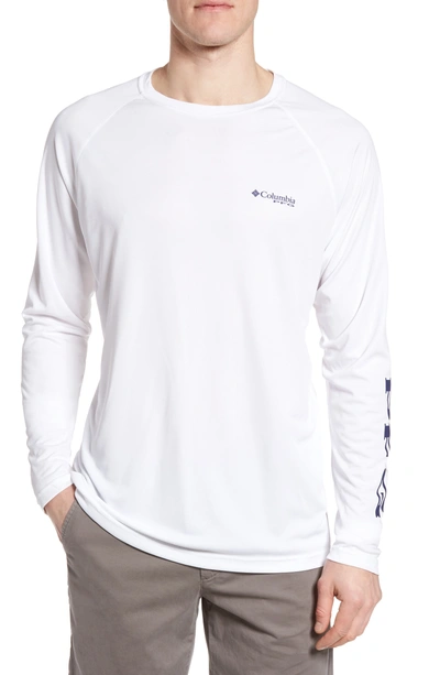Shop Columbia Pfg Terminal Tackle Performance Long Sleeve T-shirt In White Nightshade Logo