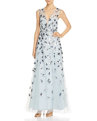 Shop Bcbgmaxazria Sequined Tulle Gown In Light Blue