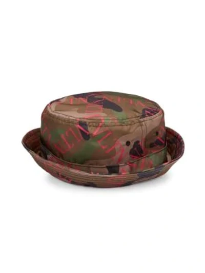 Shop Valentino Garavani Vltn Grid Camouflage Bucket Hat In Army Green Pink