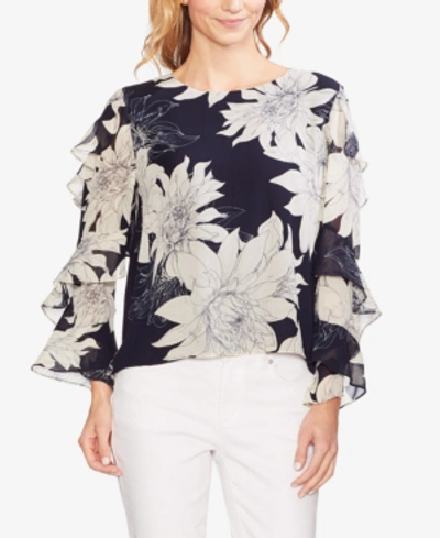 Shop Vince Camuto Printed Ruffled-sleeve Top In Classic Navy