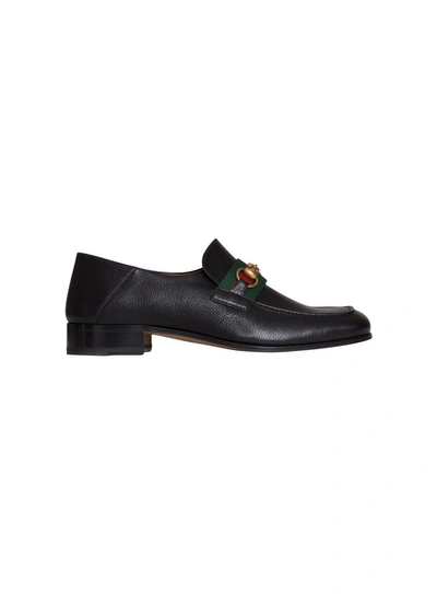 Shop Gucci Leather Horsebit Loafer Black In Nero
