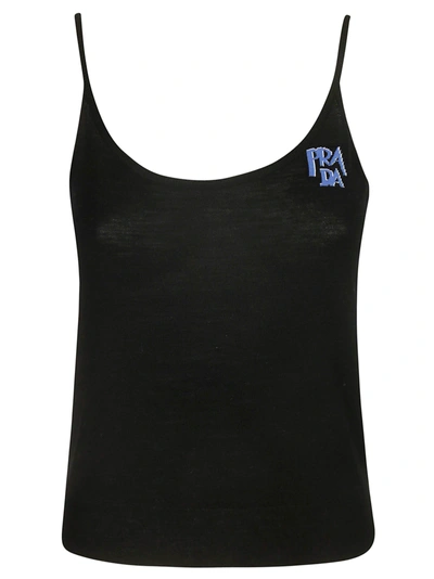 Shop Prada Logo Print Tank Top In Black