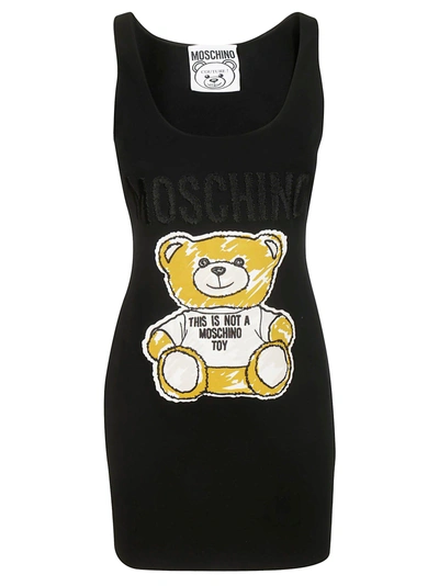 Shop Moschino Bear-print Sleeveless Dress In Black
