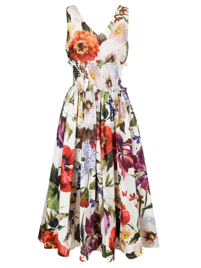 Shop Dolce & Gabbana Floral Poplin Midi Dress In Multicolor