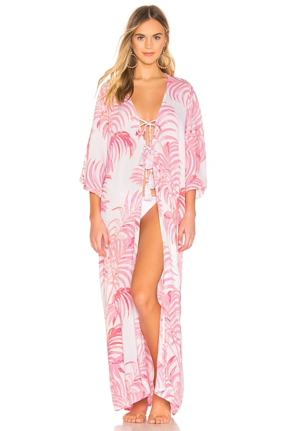 Shop Tularosa Marina Robe In Pink Palm Print