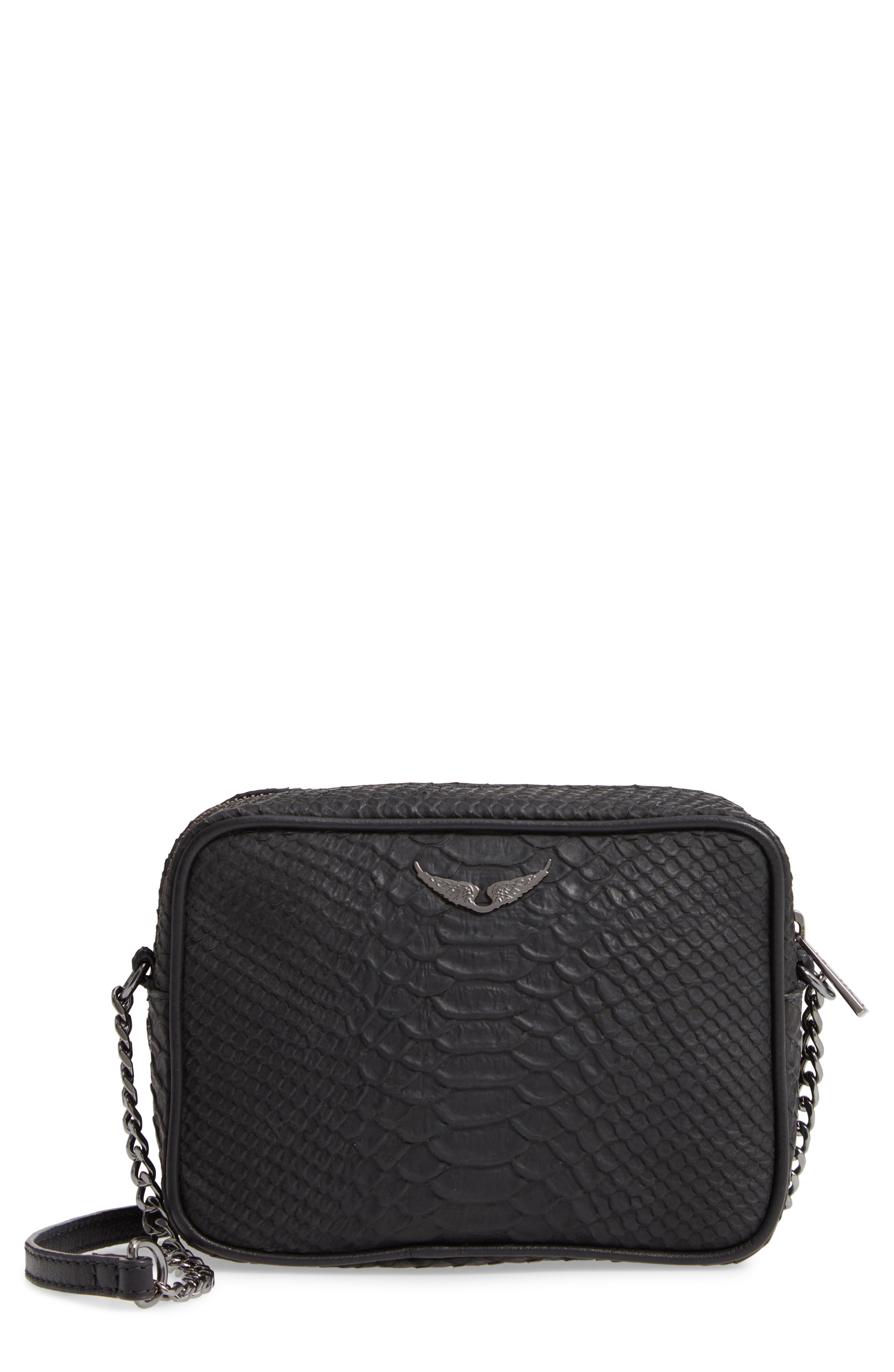 black croc embossed boxy cross body bag