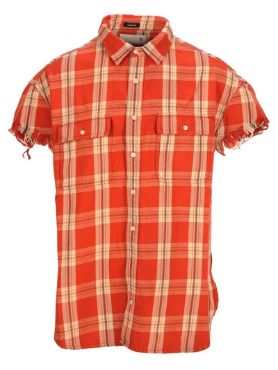 Shop R13 Frayed Sleeve Shirt In Red Plaid