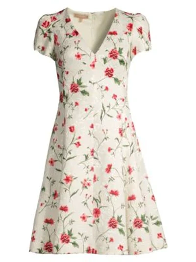 Shop Michael Kors V-neck Floral Jacquard Dress In Ivory Rose