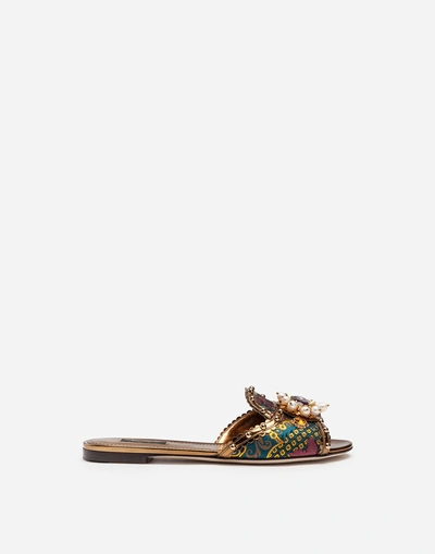 Shop Dolce & Gabbana Lurex Jacquard Sliders With Embroidery In Multi-colored