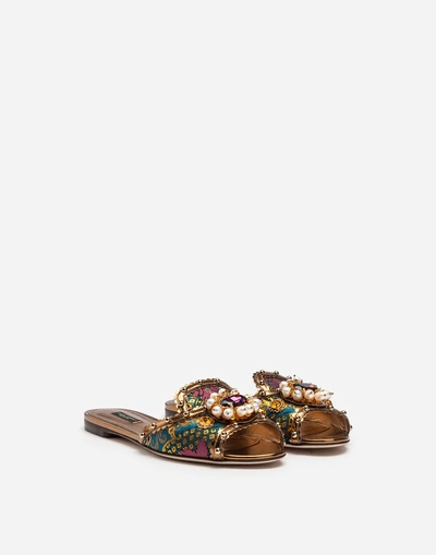 Shop Dolce & Gabbana Lurex Jacquard Sliders With Embroidery In Multi-colored