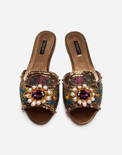 Shop Dolce & Gabbana Lurex Jacquard Sliders With Embroidery In Multi-colored