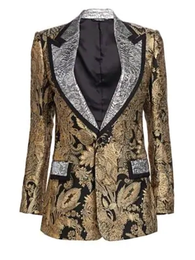 Shop Dolce & Gabbana Metallic Jacquard Blazer In Gold Silver