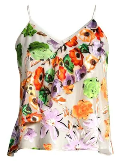 Shop Alice And Olivia Lavonia Floral Cascading Ruffle Cami In Orchid Multi