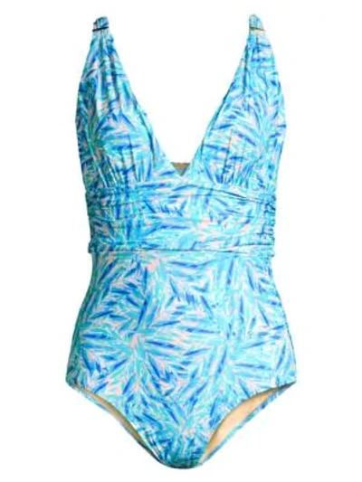 Shop Melissa Odabash Panarea Printed One-piece Swimsuit In Blue Leaf