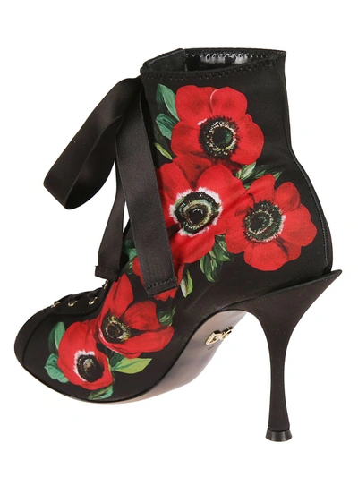 Shop Dolce & Gabbana Floral Print Ankle Boots In Black