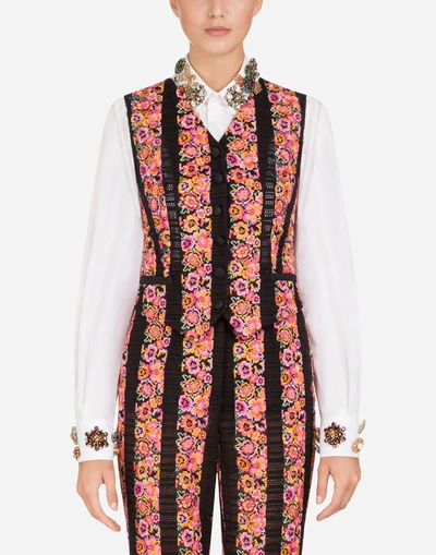 Shop Dolce & Gabbana Floral Embroidered Vest In Multi-colored