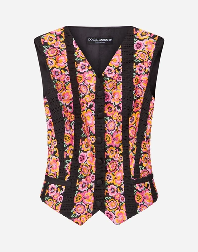 Shop Dolce & Gabbana Floral Embroidered Vest In Multi-colored
