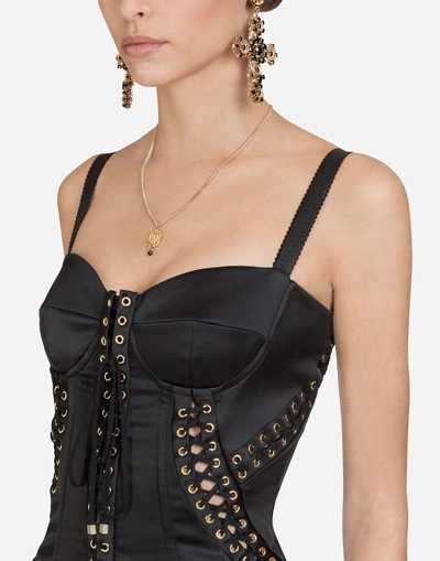 Shop Dolce & Gabbana Stretch Satin Bustier Dress In Black