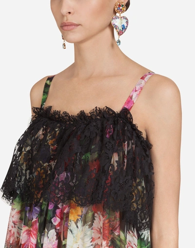 Shop Dolce & Gabbana Floral Chiffon Dress With Lace Ruffles In Floral Print
