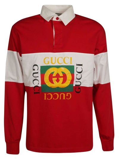 Shop Gucci Logo Print Polo Shirt In Red