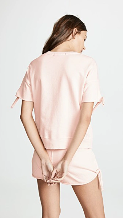 Shop Amo Tie Short Sleeve Sweatshirt In Pale Pink