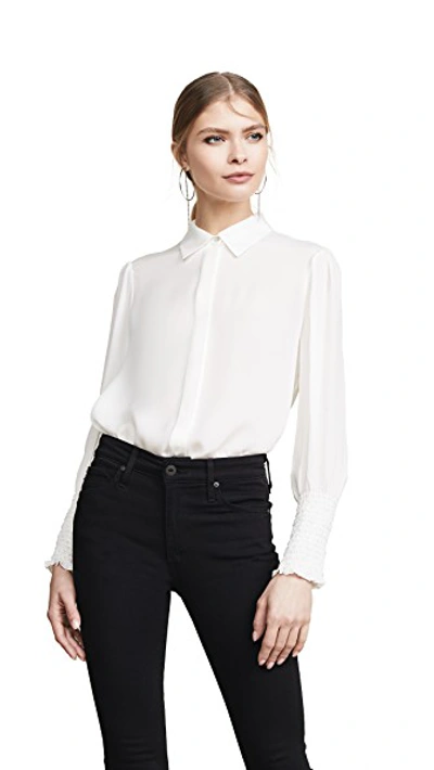 Shop L Agence Lucien Diamond Smocked Cuff Blouse In Ivory