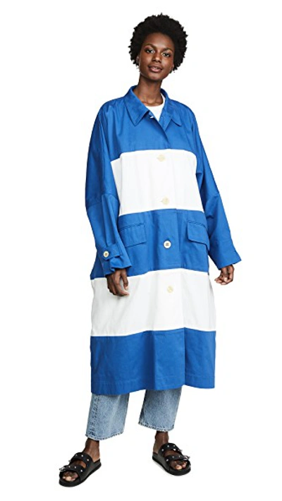 Shop Sonia Rykiel Striped Trench Coat In Blue/white