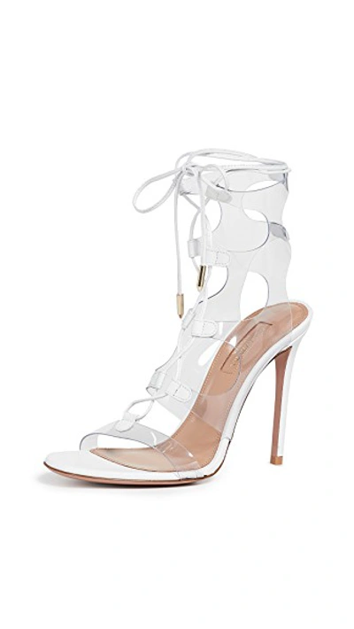 Shop Aquazzura Milos 105mm Sandals In White