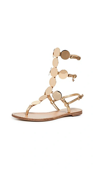 Tory burch patos store metallic disk gladiator sandal