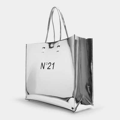 Shop N°21 N21 | Shopping Metallic Large Tote In Silver Metallic Leather
