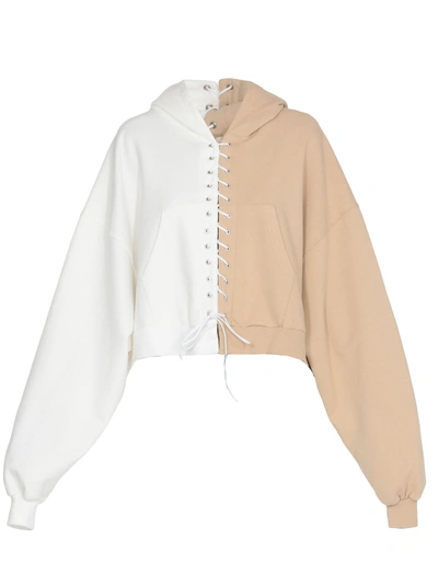 Shop Ben Taverniti Unravel Project Terry Lace Up Hoodie In Egret Nude