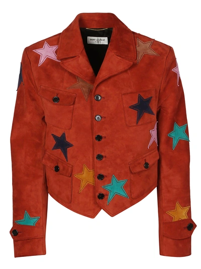 Shop Saint Laurent Leather Jacket In Rouge Vintage/multi