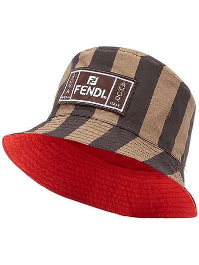 Shop Fendi Striped Bucket Hat - Brown