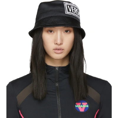 Shop Versace Black Logo Bucket Hat In I1008 Black