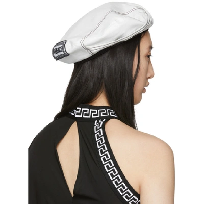 Shop Versace White Logo Tag Beret In I1001 White