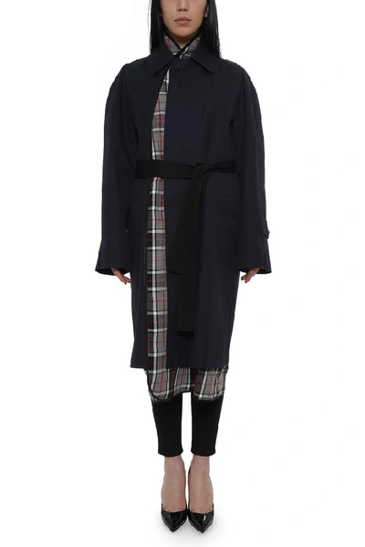 Shop Balenciaga Layered Trench Coat In Blue